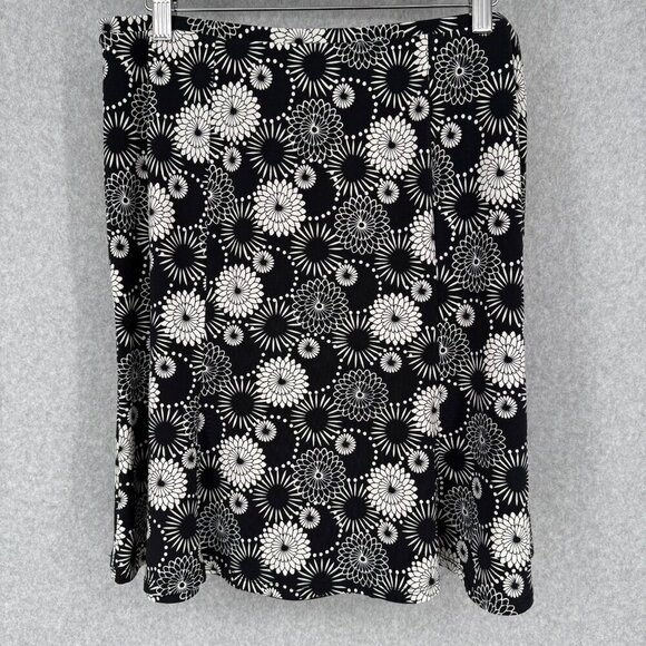 Express VTG Y2K Fit and Flare Skirt Size M Black White Dark Floral Retro Stretch - Picture 3 of 9